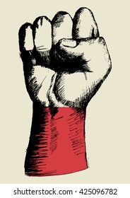 Sketch illustration of a fist with Poland insignia