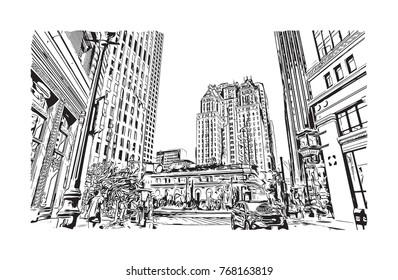 Sketch illustration of Grace Cathedral, San Francisco, USA in vector.