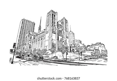 Sketch illustration of Grace Cathedral, San Francisco, USA in vector illustration.