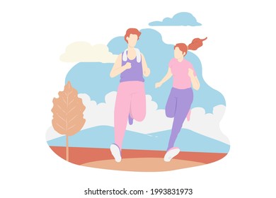 sketch illustration hand drawing couples do jogging in the morning