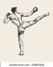 Sketch illustration of a kick boxer