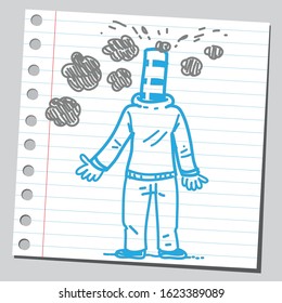 Sketch illustration of man with chimney instead of his head.