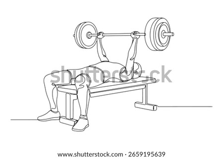 A sketch illustration of a man doing a bench press exercise with a barbell, isolated on white background.