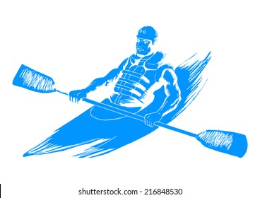 Sketch illustration of a man kayaking