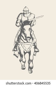 Sketch illustration of a medieval knight on horse carrying a lance