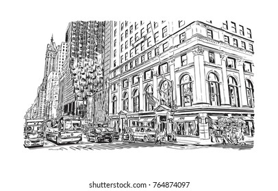 Sketch illustration of New York City, USA in vector.