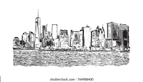 Sketch illustration of New York City Skyline, USA in vector.