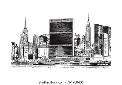 Sketch illustration of New York City Skyline, USA in vector.