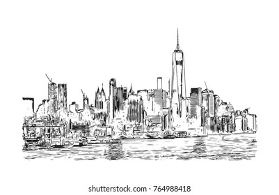 Sketch illustration of New York City Skyline, USA in vector.