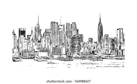 Sketch illustration of New York City Skyline, USA in vector.