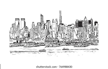 Sketch illustration of New York City Skyline, USA in vector.