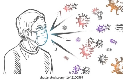 Sketch Illustration of People use Maskers to protect from Corona Virus