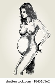 Sketch illustration of a pregnant woman