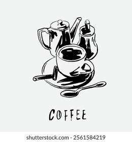 
sketch illustration of Robusta Arabica coffee in ink on digital paper for poster design, packaging, labels, stickers, cafes, restaurants, menus, art prints, paper walls, fabric patterns and promotion