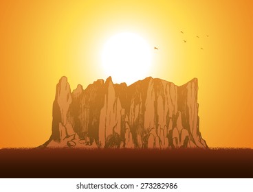 Sketch illustration of a rocky mountain
