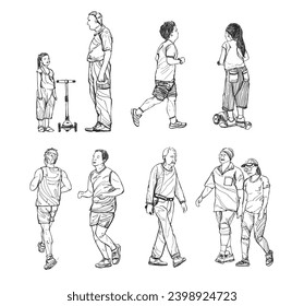 Sketch illustration Sketch Set People exercising, running,  relaxing.People concept