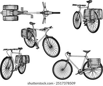 Sketch illustration silhouette vector image design of an old classic vintage ethnic bicycle from the era of struggle for collection