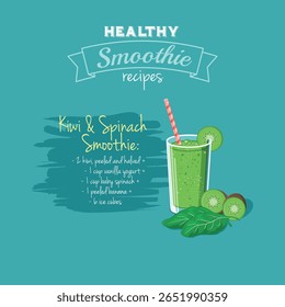 Esboço ilustração com uma receita de smoothie, ideal para restaurante ou café. Arquivo vetorial EPS8 em camadas para fácil manipulação e coloração. 