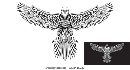 sketch illustration of a standing eagle flapping its wings.