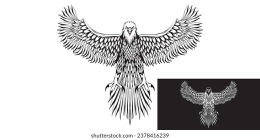 sketch illustration of a standing eagle flapping its wings.