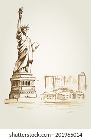 Sketch illustration the statue Liberty in New York City