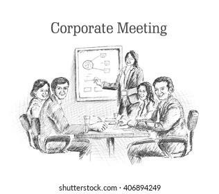 Sketch Illustration Of Successful Business People Making Strategy And Plan.Vector
Office Concept.