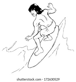 Sketch illustration of a surfer