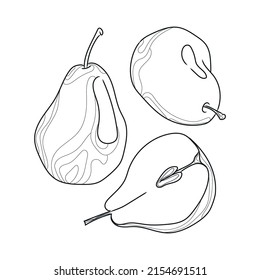 Sketch illustration with three pears line art vector illustration isolated on white background.Minimalist drawing.Natural organic food.Abstract fruit.Healthy dessert.Trendy line icon,design element