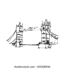 Sketch illustration of the Tower Bridge. Hand drawn doodle.