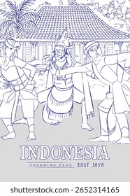 Ilustração de esboço do turismo tradicional de Java Oriental