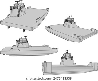 Sketch illustration vector design drawing of coal transport industrial ship