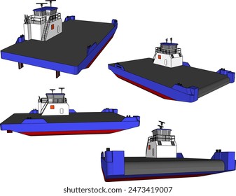 Sketch illustration vector design drawing of coal transport industrial ship