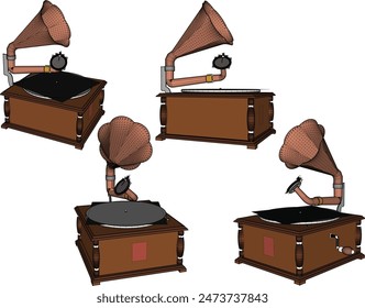 Sketch illustration vector design drawing of old classic vintage gromophone music player