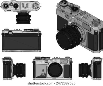Sketch illustration vector detailed design drawing of old classic vintage dslr manual camera for photographing