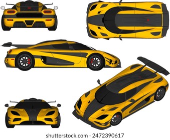 Sketch illustration vector detailed design drawing of European technology flat racing sports car for young people