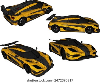 Sketch illustration vector detailed design drawing of European technology flat racing sports car for young people