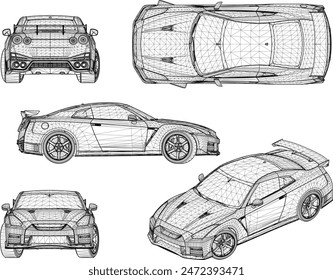 Dibujo detallado del diseño del Vector del dibujo del coche de carreras de los deportes planos, modelo exclusivo para la colección rica loca