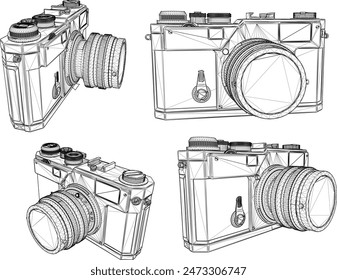 Skizze Illustration Vektorgrafik Detailzeichnung des Designs der alten klassischen Vintage DSLR Handkamera zum Fotografieren