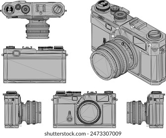 Dibujo de diseño detallado del Vector de la vieja cámara manual vintage dslr para fotografiar