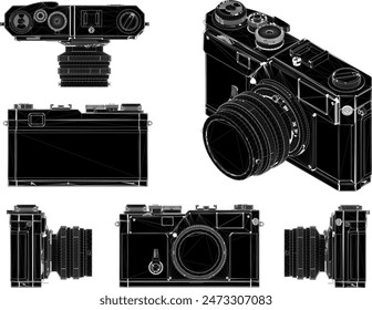 Dibujo de diseño detallado del Vector de la vieja cámara manual vintage dslr para fotografiar