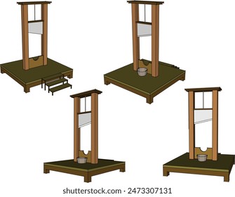 Skizze Illustration Vektorgrafik Detailzeichnung des Designs der Strafe Maschine Enthauptung Maschine der Antike Klassische Vintage Gefangene