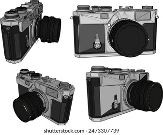 Sketch illustration vector detailed design drawing of old classic vintage dslr manual camera for photographing
