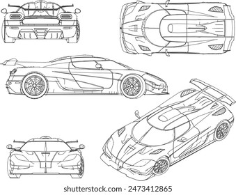 Dibujo detallado del diseño del Vector de la ilustración del boceto del coche deportivo de carreras plano de la tecnología europea para los jóvenes