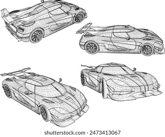 Sketch illustration vector detailed design drawing of European technology flat racing sports car for young people