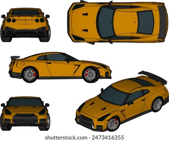 Sketch illustration vector detailed design drawing of flat sports racing car, exclusive model for the Crazy Rich collection