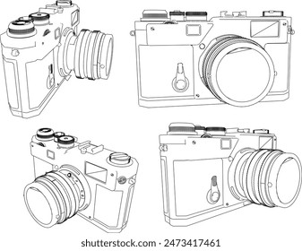 Sketch illustration vector detailed design drawing of old classic vintage dslr manual camera for photographing