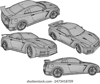 Sketch illustration vector detailed design drawing of flat sports racing car, exclusive model for the Crazy Rich collection