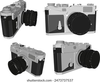 Sketch illustration vector detailed design drawing of old classic vintage dslr manual camera for photographin