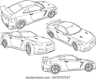 Dibujo detallado del diseño del Vector del dibujo del coche de carreras de los deportes planos, modelo exclusivo para la colección rica loca