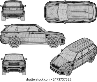 Sketch illustration vector detailed design drawing of 4 wheel drive adventure family car